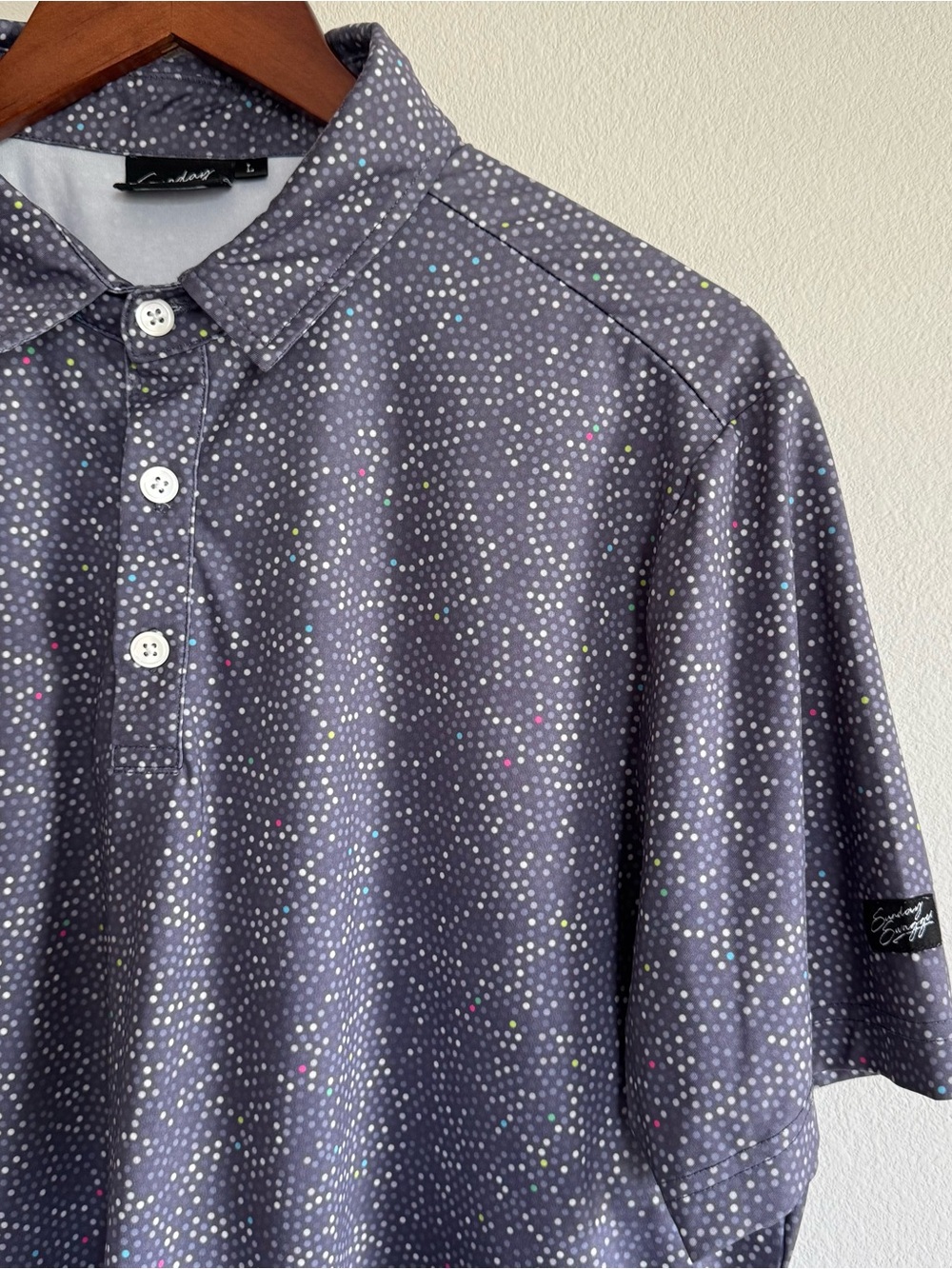 Sunday Swagger "On Point" Gray Micro Dot Performance Golf Polo - Size Large
